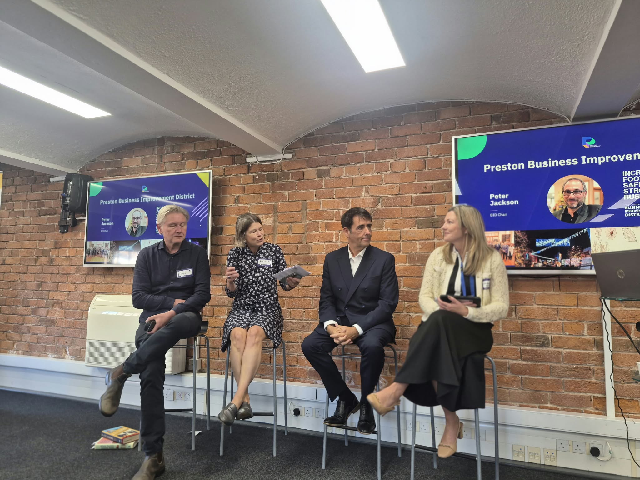 Panel discussion for thriving city centre: Chris Moss, Beckie Joyce, Mark Whittle and Marianne Hesketh